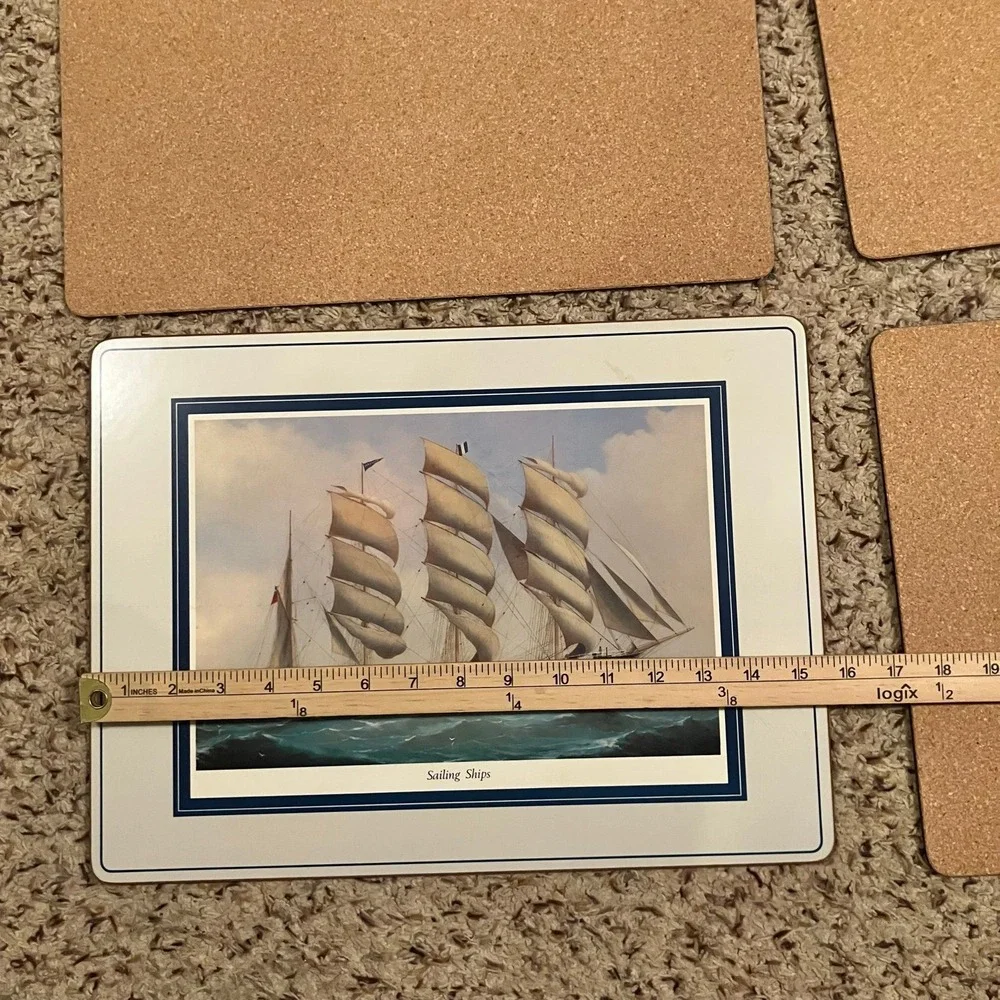 Vintage Royal Table Cork Placemats Sailing Ships boxed set of 4 Made in England
